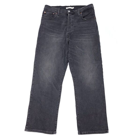 LEVIS Ribcage Straight Ankle Cropped Jeans Washed Black Womens Plus Size 32 x 27 - Picture 1 of 11